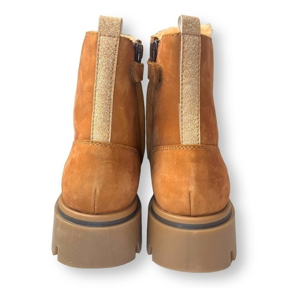 Beberlis Cognac Brown Suede Shearling Lace Up Combat Boots w/ Lug Soles NEW - Picture 11 of 14